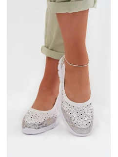 Kožené Ažurové Baleríny model 22027780 Bílé - S.Barski