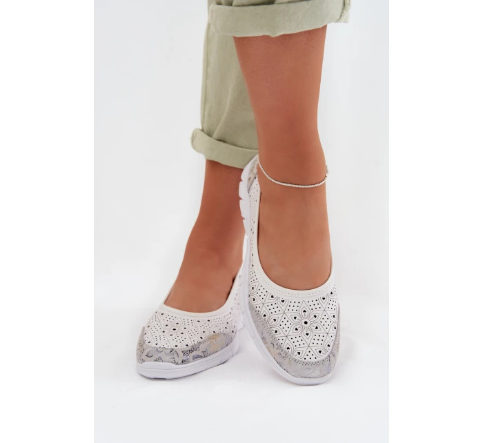 Kožené Ažurové Baleríny S.Barski GR61-5973 Bílé