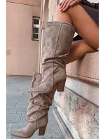 Čižmy na podpätku s prekrížením v khaki farbe Jensy Čižmy na podpätku s prekrížením v khaki farbe Jensy