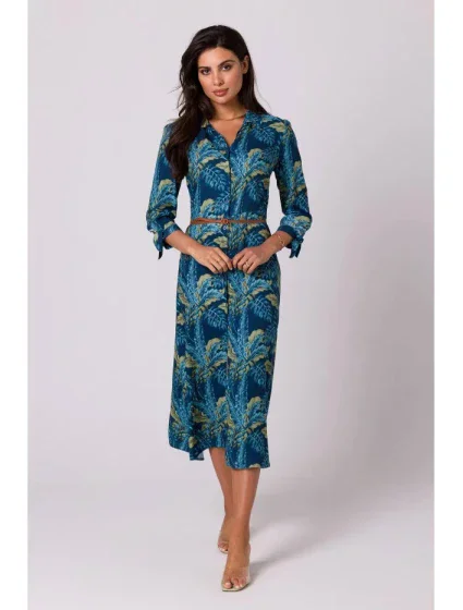 Dámske košeľové šaty s gombíkmi - model 2 B259 Tmavo modrá so zelenou - BeWear Dámske košeľové šaty s gombíkmi - model 2 B259 Tmavo modrá so zelenou - BeWear