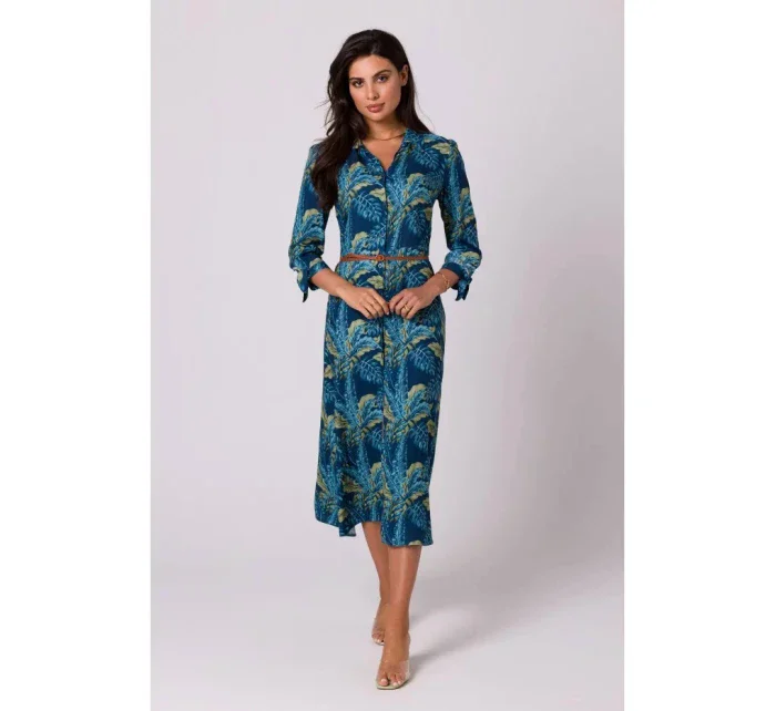 Dámske košeľové šaty s gombíkmi - model 2 B259 Tmavo modrá so zelenou - BeWear Dámske košeľové šaty s gombíkmi - model 2 B259 Tmavo modrá so zelenou - BeWear