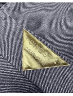 Tmavomodrý dlhý pruhovaný dámsky kabát s opaskom S'West (B8542-26) Tmavomodrý dlhý pruhovaný dámsky kabát s opaskom S'West (B8542-26)