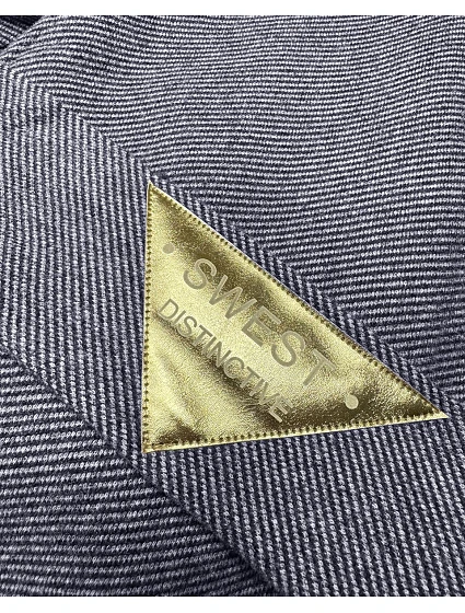 Tmavě modrý dlouhý pruhovaný dámský kabát s páskem model 21479158 - S'WEST Tmavě modrý dlouhý pruhovaný dámský kabát s páskem model 21479158 - S'WEST