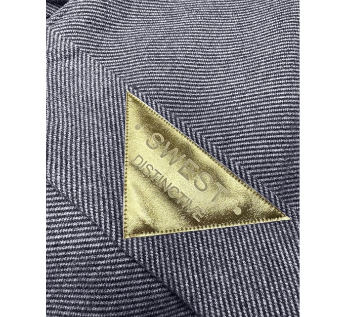 Tmavomodrý dlhý pruhovaný dámsky kabát s opaskom S'West (B8542-26) Tmavomodrý dlhý pruhovaný dámsky kabát s opaskom S'West (B8542-26)