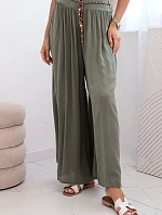 Dámske viskózové nohavice so širokými nohavicami khaki
