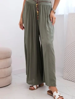 Dámske viskózové nohavice so širokými nohavicami khaki