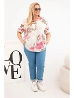 Dámske bavlnené Plus veľkosť V-neck blúzka s kvetinovým vzorom béžová