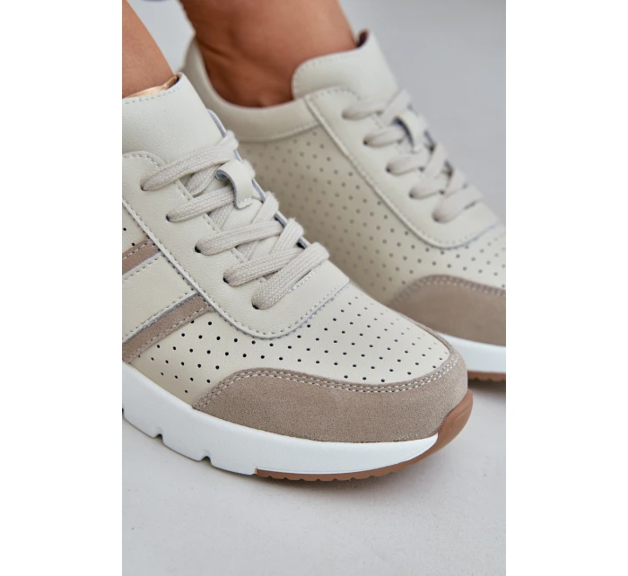 Dámské kožené tenisky na platformě béžové model 21685462 - EVENTO
