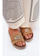 Klapki Damskie Ze Złotym Detalem Na Platformie Z Brokatem Camel Eanes Klapki Damskie Ze Złotym Detalem Na Platformie Z Brokatem Camel Eanes