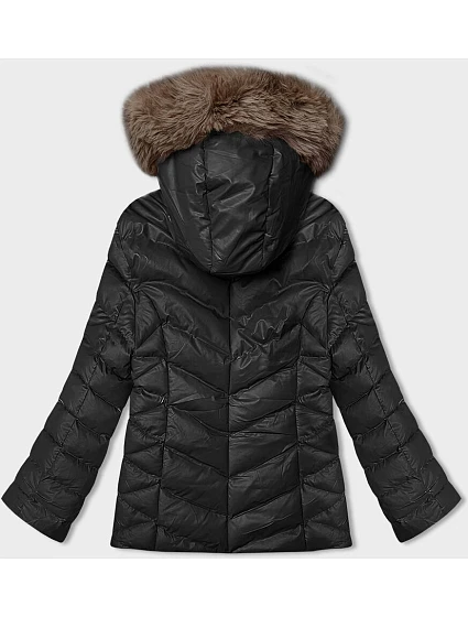 Černobéžová krátká zimní bunda s kapucí model 21246212 - J.STYLE