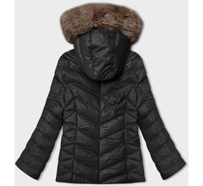 Čierno-béžová krátka zimná bunda s kapucňou (5M3138-392B) Čierno-béžová krátka zimná bunda s kapucňou (5M3138-392B)