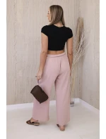 Široké nohavice v páse tmavo púdrovo ružové Široké nohavice v páse tmavo púdrovo ružové