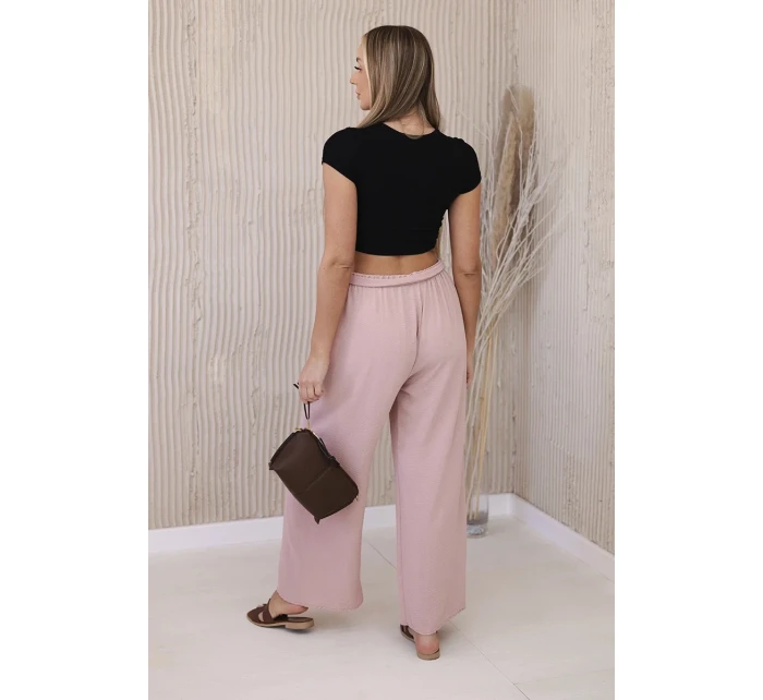 Široké nohavice v páse tmavo púdrovo ružové Široké nohavice v páse tmavo púdrovo ružové