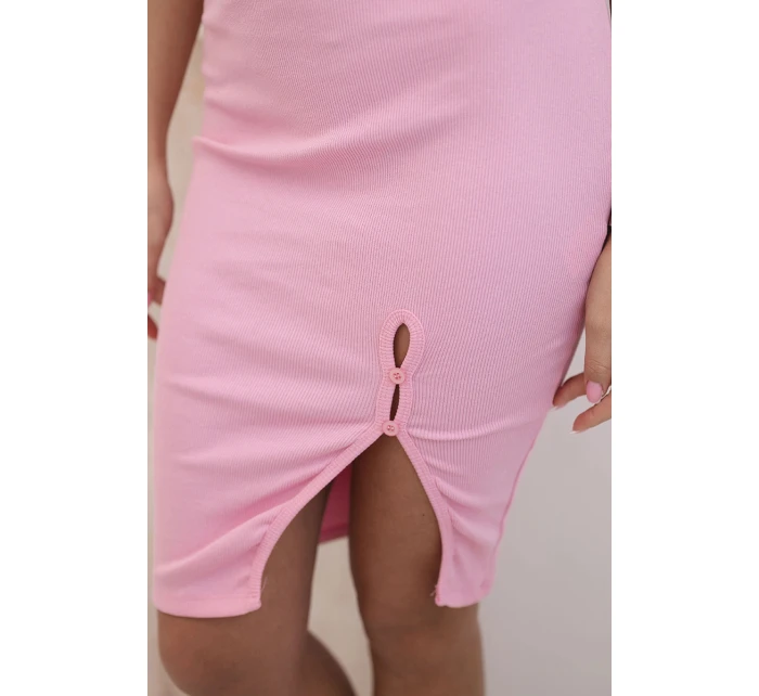 Dámska pruhovaná bavlnená sukňa s rozparkom a ozdobnými gombíkmi svetlo ružová