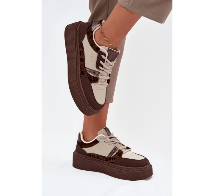 Damskie Sneakersy Na Platformie Big Star SS274356 Panterka Brązowo-Beżowe Damskie Sneakersy Na Platformie Big Star SS274356 Panterka Brązowo-Beżowe