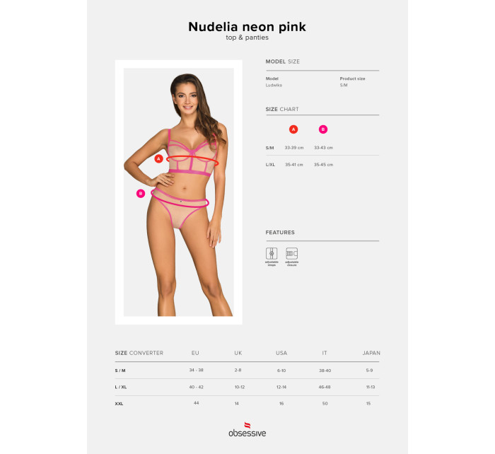 Zmyselný set Nudelia top & panties neon pink - Obsessive