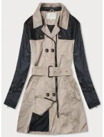 Béžový dámský kabát z různých spojených materiálů model 18311081 - LHD