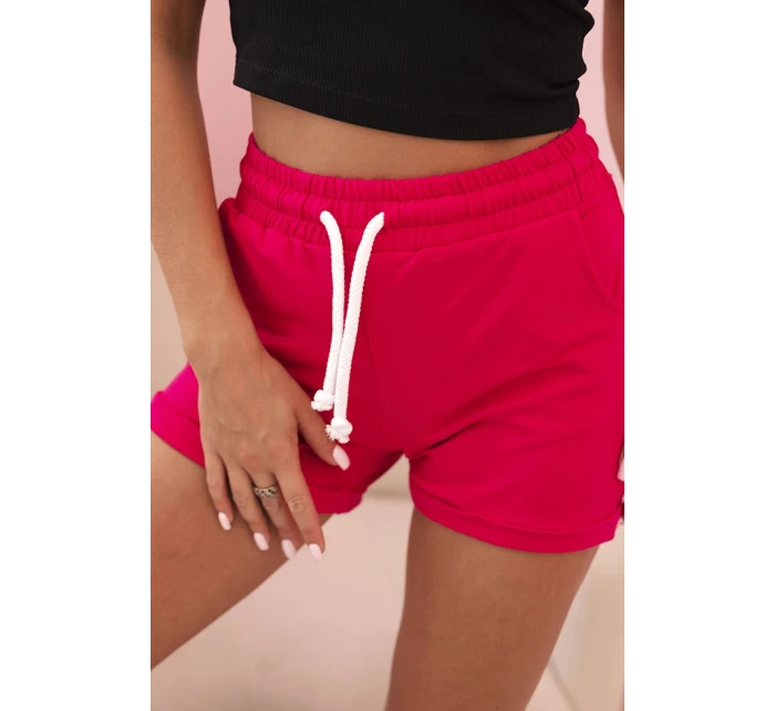 Dámské bavlněné šortky s gumou a šněrováním v pase fuchsie