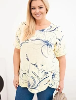 Dámske bavlnené Plus veľkosť blúzka s krátkymi rukávmi a vreckom žltá