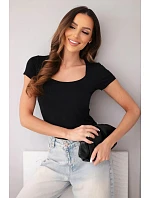 Dámska bambusová blúzka s krátkymi rukávmi a širokým výstrihom basic black