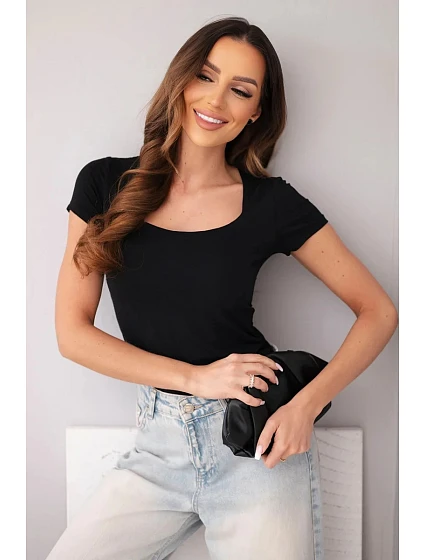 Dámska bambusová blúzka s krátkymi rukávmi a širokým výstrihom basic black