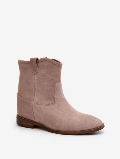 Zazoo 2326 Zamszowe Wsuwane Botki Damskie Beżowe