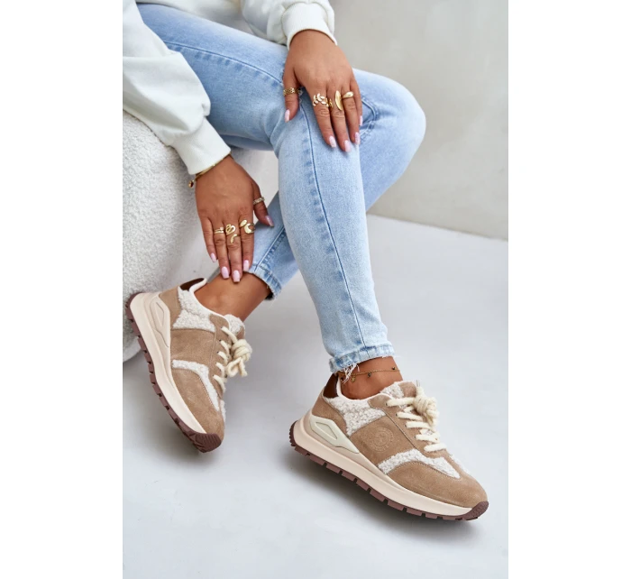 Ocieplane Sneakersy Damskie Skórzane Big Star OO274A317 HI-POLY SYSTEM Beżowe Ocieplane Sneakersy Damskie Skórzane Big Star OO274A317 HI-POLY SYSTEM Beżowe