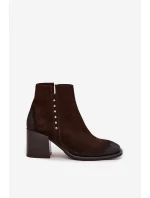Dámské kotníkové boty z přírodního semiše na podpatku model 21713301 čokoládové - Zazoo