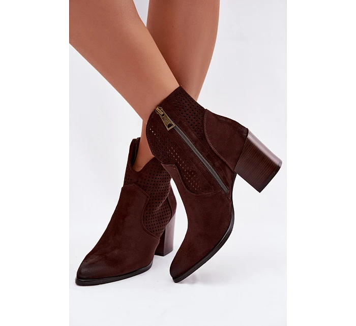 Dámské perforované kotníkové boty Vinceza 58640 Čokoládové