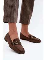 Dámske mokasíny typu loafers s ozdobným prvkom, hnedé, Evelora