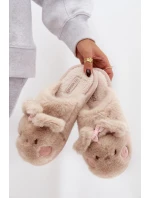 Dámske domáce papuče s ušami a mašľou Corayne - béžové Dámske domáce papuče s ušami a mašľou Corayne - béžové
