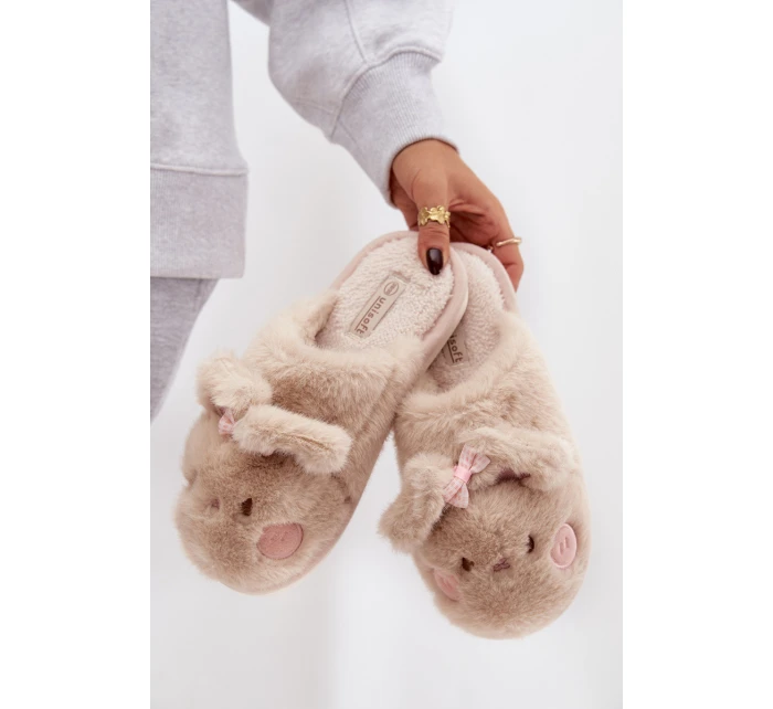 Dámske domáce papuče s ušami a mašľou Corayne - béžové Dámske domáce papuče s ušami a mašľou Corayne - béžové