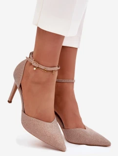 Dámske lesklé lodičky s remienkom - šampanské Joranne