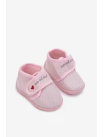 Detské papuče na suchý zips s prúžkami - svetloružové Lavelle