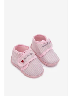 Detské papuče na suchý zips s prúžkami - svetloružové Lavelle