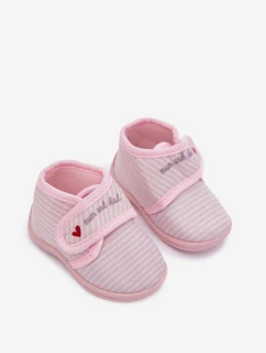 Detské papuče na suchý zips s prúžkami - svetloružové Lavelle