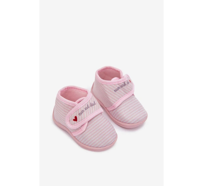 Detské papuče na suchý zips s prúžkami - svetloružové Lavelle