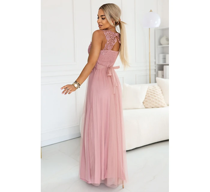maxi šaty s krajkou a  pudrově růžové model 22122101 - numoco basic