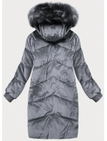 Šedá dámská manšestrová zimní bunda s kapucí model 21773185 - Libland