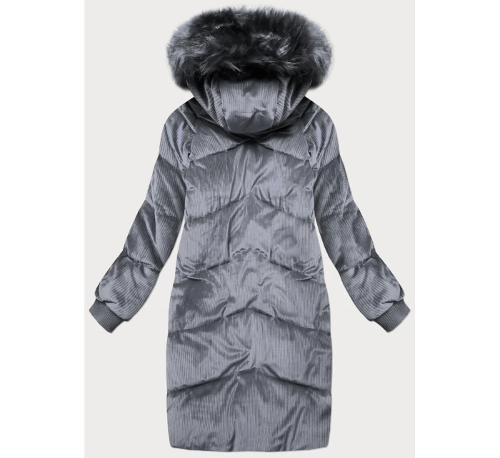 Šedá dámská manšestrová zimní bunda s kapucí model 21773185 - Libland