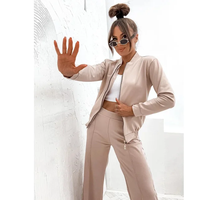 Světle béžový dámský komplet mikina a široké kalhoty model 20302391 - Moon