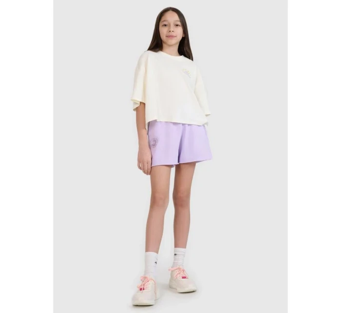 Dievčenský oversize crop top s potlačou 4F 4FJWSS25TTSHF1868-11S