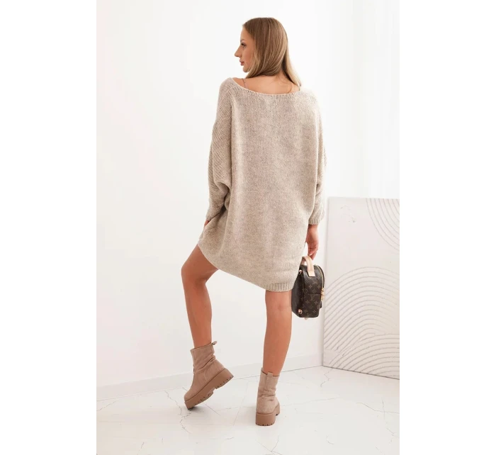 Dámske plus veľkosť vlnené šaty s výstrihom do V tmavá béžová Dámske plus veľkosť vlnené šaty s výstrihom do V tmavá béžová