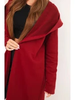 Dámská bavlněná bunda s kapucí a prodlouženým předním dílem bordová