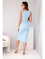 Dámske viskózové rebrované šaty bez ramienok modré