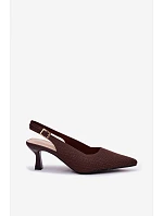 Materiálové sandály na podpatku čokoládové Delessa