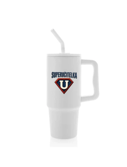 SUPERUČITELKA (ZNAK) - bílý cestovní termohrnek 900 ml