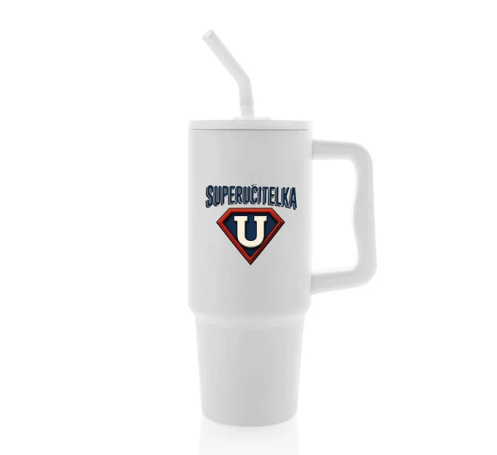 SUPERUČITELKA (ZNAK) - bílý cestovní termohrnek 900 ml