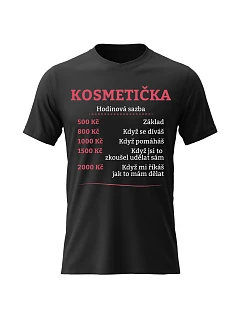 Dámské bavlněné tričko s potiskem - HODINOVÁ SAZBA KOSMETIČKA - černé