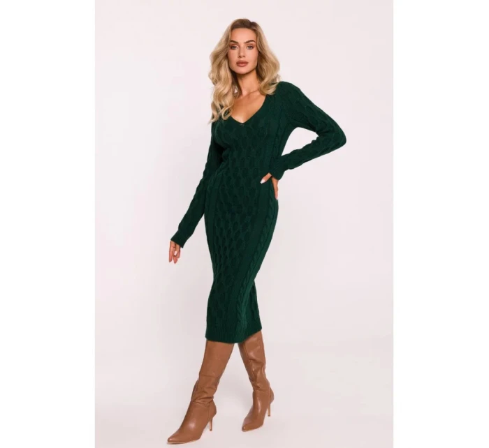 Svetrové šaty s výstrihom do V M824 zelené - Moe